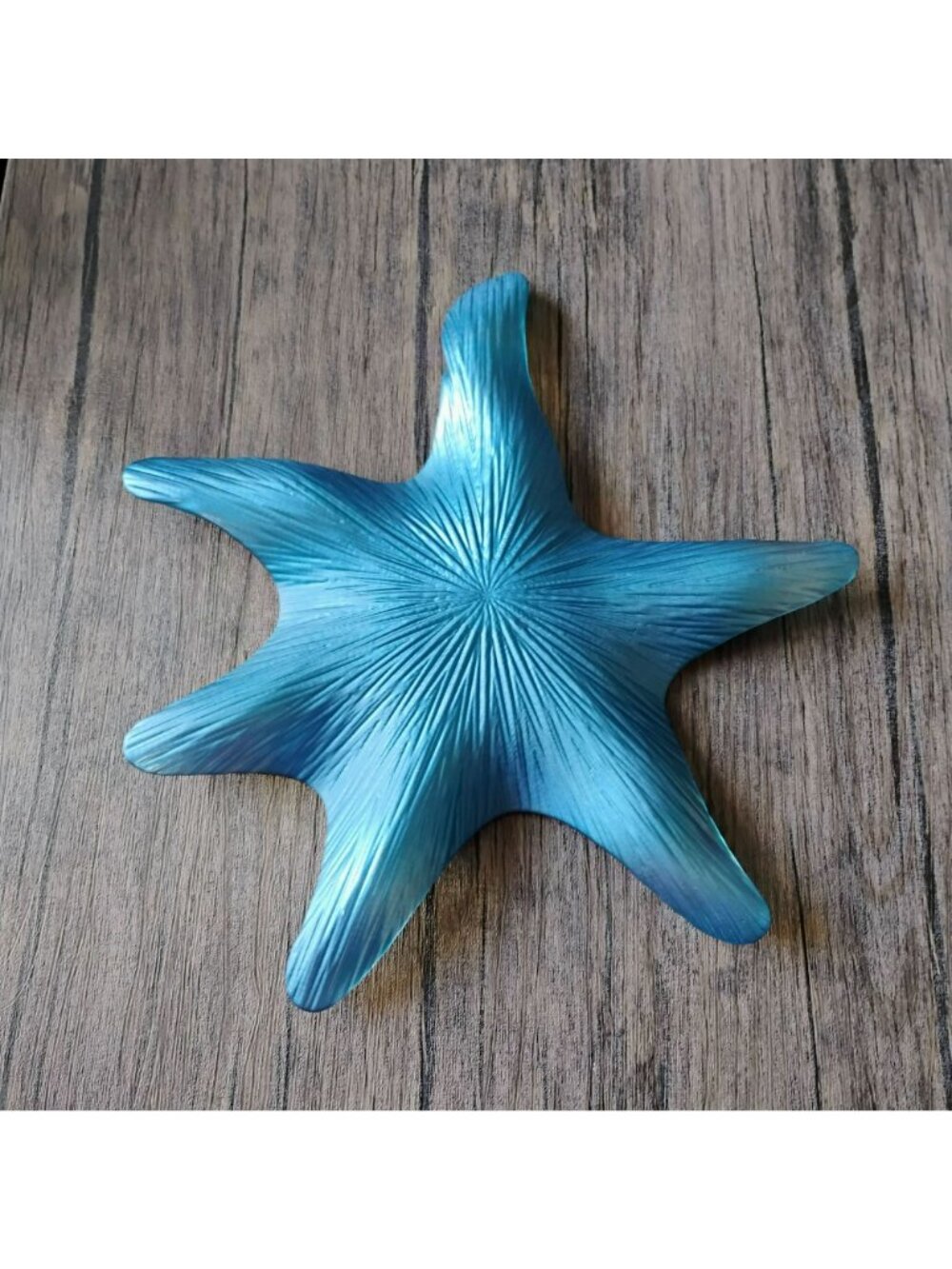 Akcam Iridescent Turkish Art Glass Starfish Platter Tray 12" Blue Coastal Decor - Picture 4 of 5